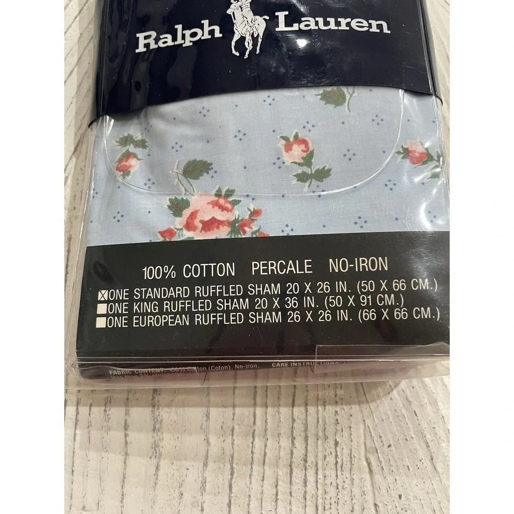 Vtg New ‎ Ralph Lauren Calico Rose Blue Floral Ruffled Standard Pillow Sham NIP